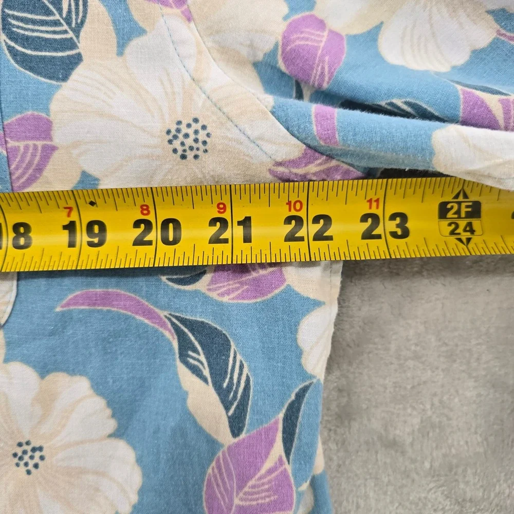 Faherty Button Down Shirt Mens Large Blue Hawaiian Floral Hemp Short Sleeve - Picture 6 of 8